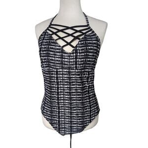 Mossimo Womens Black & White Criss Cross Halter One Piece Swimsuit Size XL